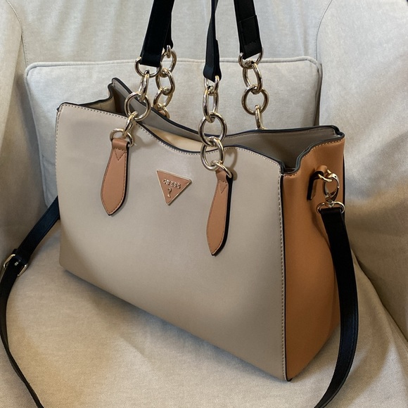 Guess Handbags - Guess Luxury Large Tan & Terracotta Clay Satchel w/Large Chain & Leather Handles